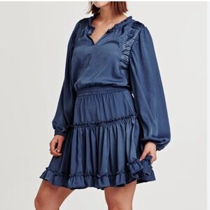 Dear John Beautiful Blue long sleeve tiered mini dress